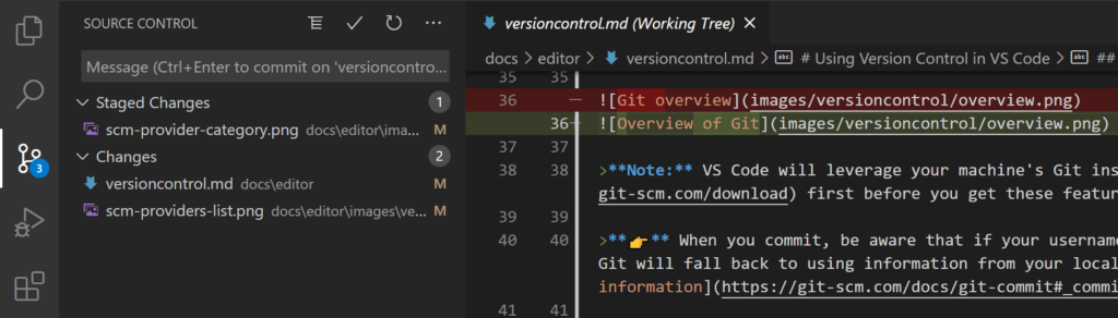 VS Code staged changes